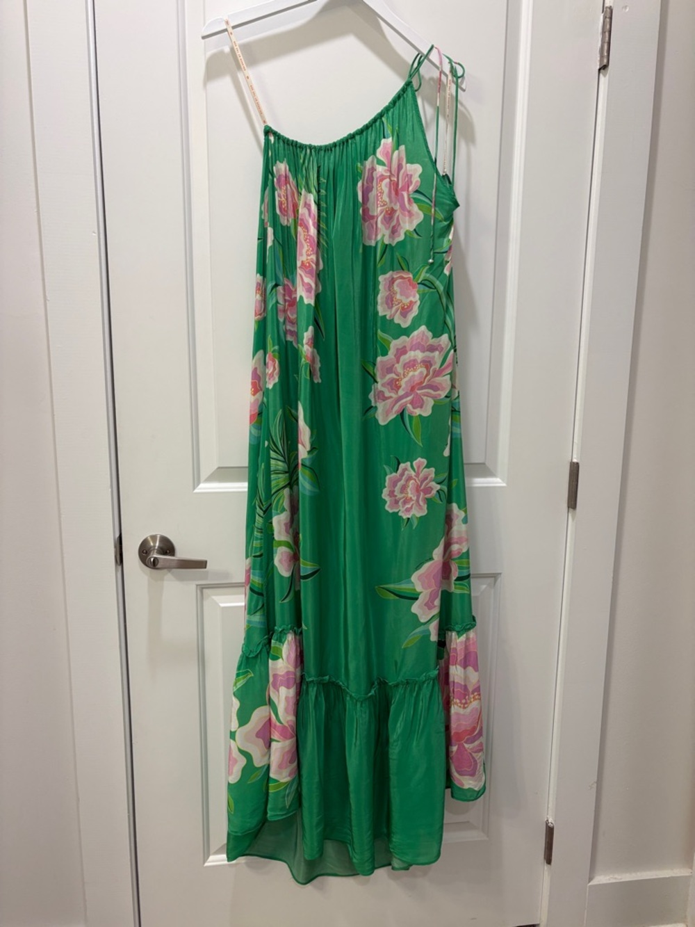 Farm Rio Floral Vibing Maxi Dress Size L Green One Shoulder Tropical - Picture 4 of 10